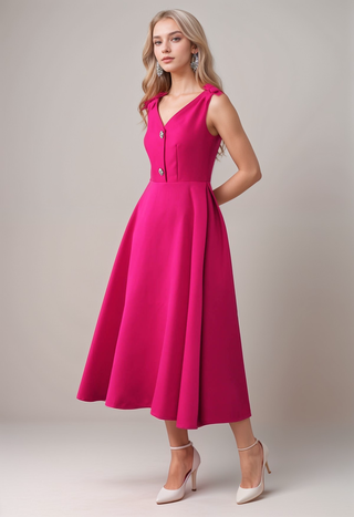 Pink elegant midi cocktail dress embellished with crystal stones, featuring a chic design, perfect for cocktail parties, formal events, and special occasions. Ballkleid Wien