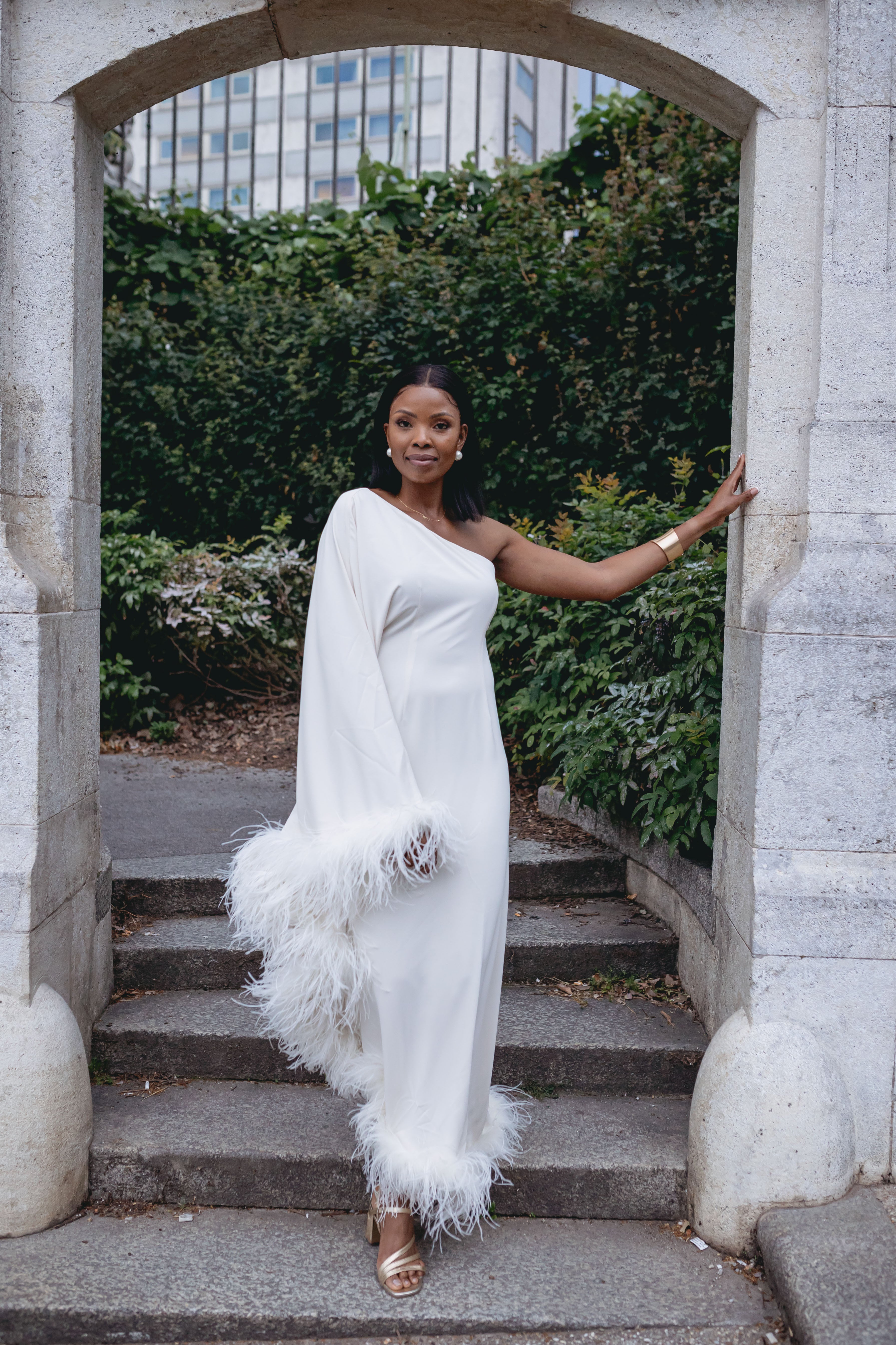 Angelina | One Shoulder Feather Trim Dress Angelina | One Shoulder Feather Trim Dress