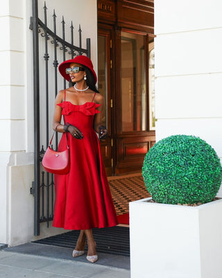 Amelie | Red Midi Bow Dress