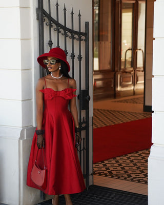 Amelie | Red Midi Bow Dress