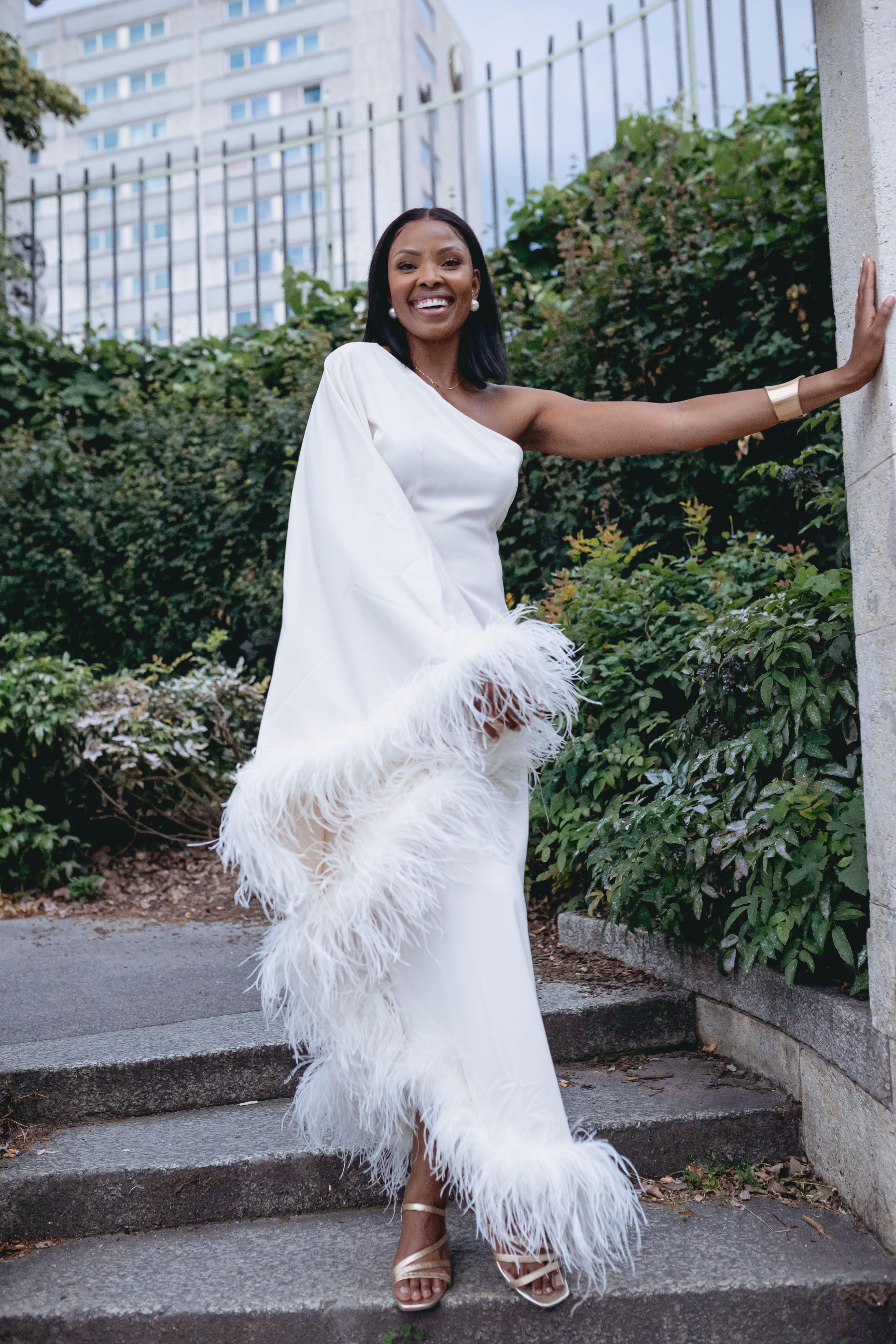 Angelina | One Shoulder Feather Trim Dress Angelina | One Shoulder Feather Trim Dress