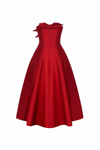 AMELIE | Red Midi Bow Dress - Cielie