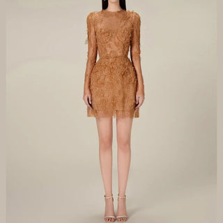 Women's Mini Dress Lace brown -Cielie