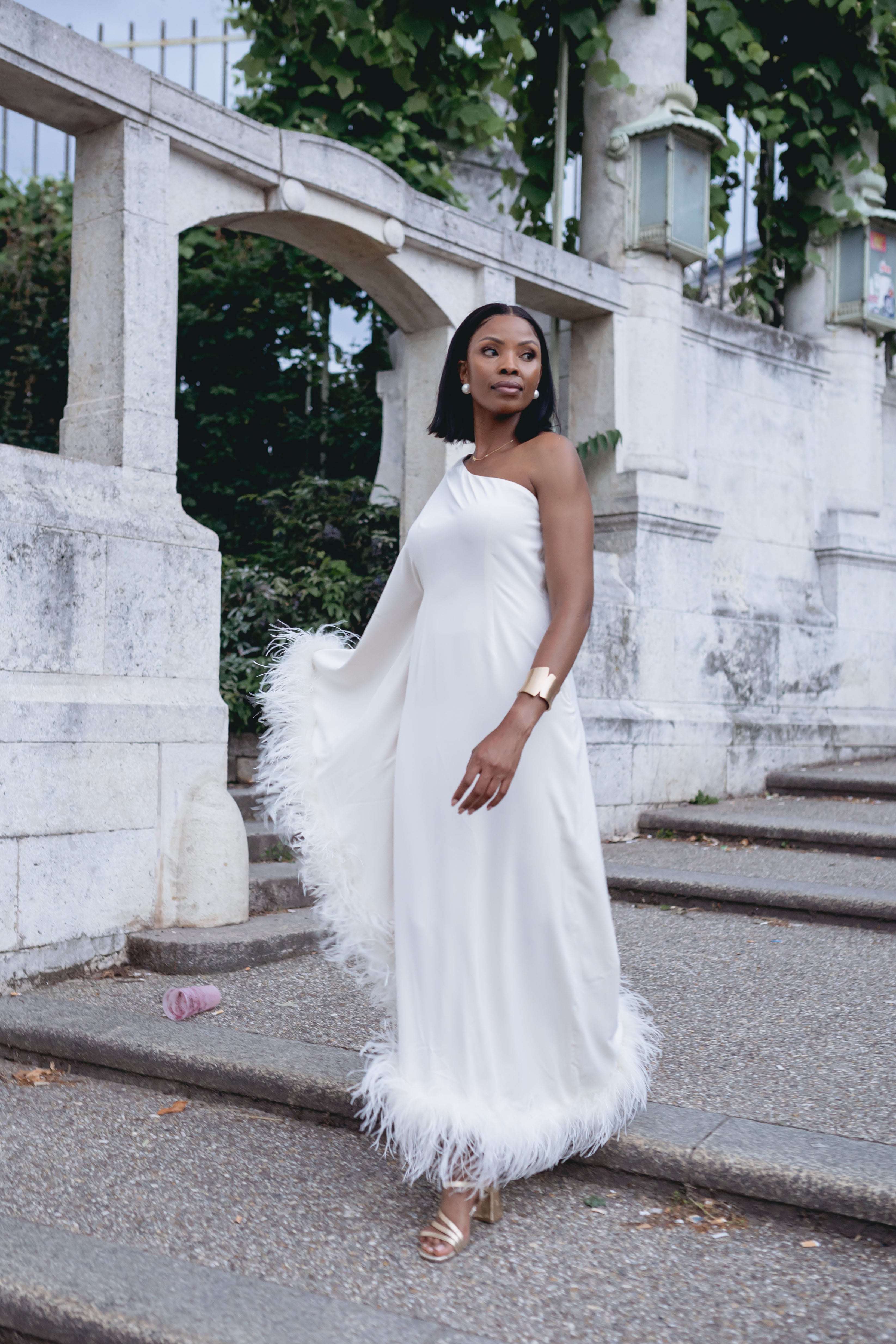 Angelina One Shoulder Feather Trim Dress – Cielie
