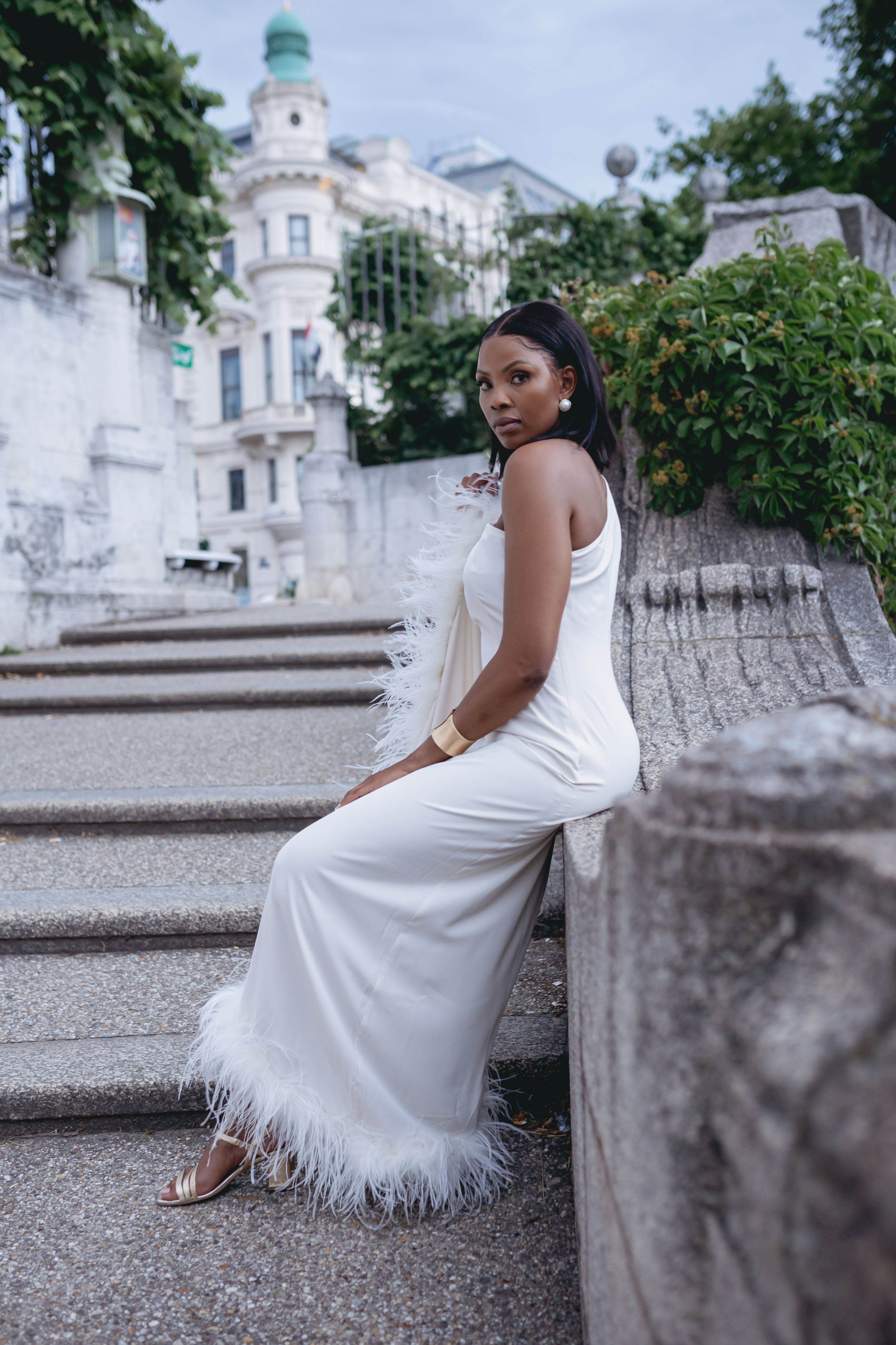 Angelina | One Shoulder Feather Trim Dress Angelina | One Shoulder Feather Trim Dress