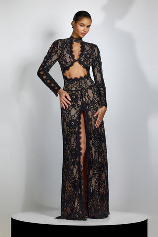 Maxi Lace Dress Black High Slit 