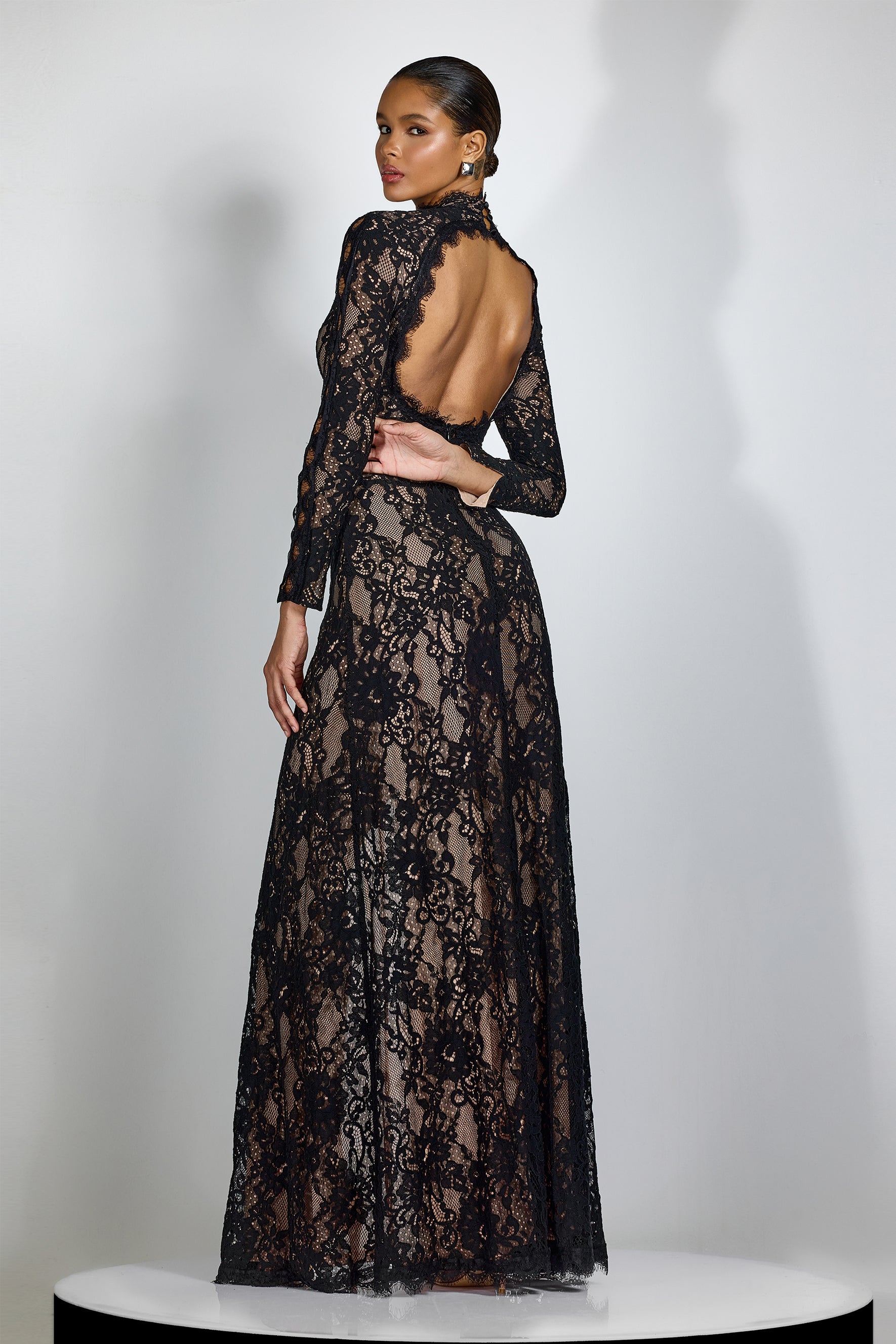 SHEARL | Black Lace Maxi Gown with Cut-Out Bodice & Open Back M / White SHEARL | Black Lace Maxi Gown with Cut-Out Bodice & Open Back M / White