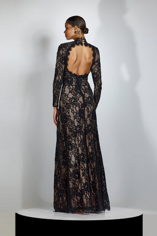Lace Dress Backless Maxi Black