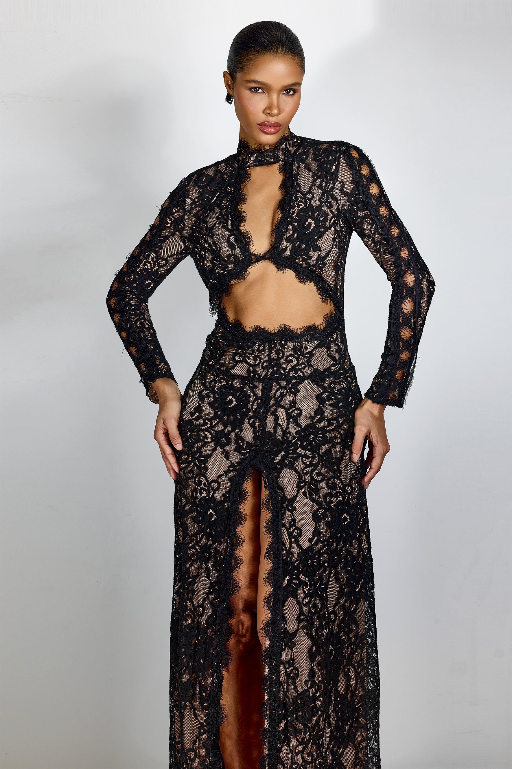 SHEARL | Black Lace Maxi Gown with Cut-Out Bodice & Open Back Cielie SHEARL | Black Lace Maxi Gown with Cut-Out Bodice & Open Back Cielie