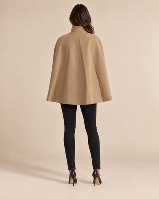Aylin | Beige Double-Breasted Belted Trench Cape Coat