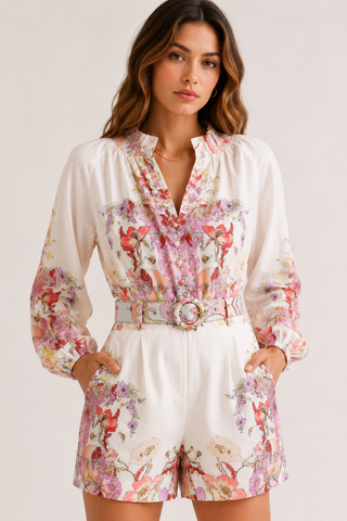 Rosabelle |  Floral Blouse & Shorts Set - Cielie