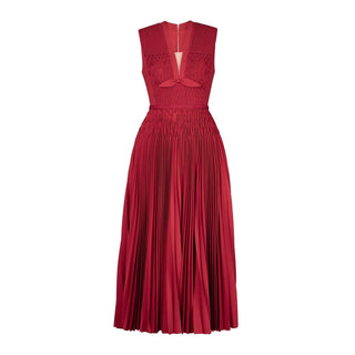 CHERIE | Red Midi Pleated Dress - Cielie