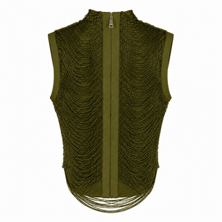 Olive green fringe top and satin maxi skirt set, elegant wedding guest outfit, formal occasionwear co-ord, cocktail party ensemble, luxury evening look. Taraji Beaded Top