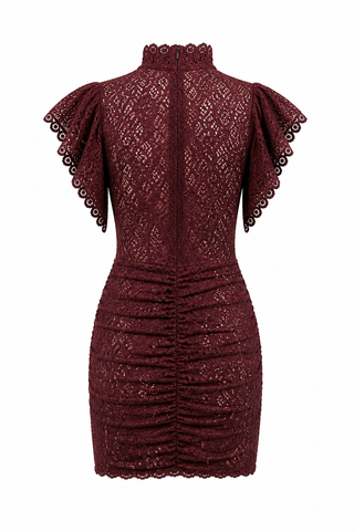 Lace Mini Dress Burgundy 