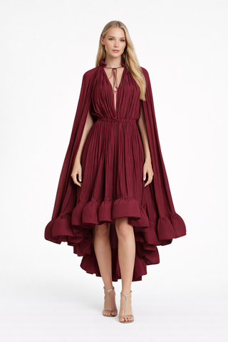 Cape Dress Winered Maxi Assymetrical Burgundy Violett