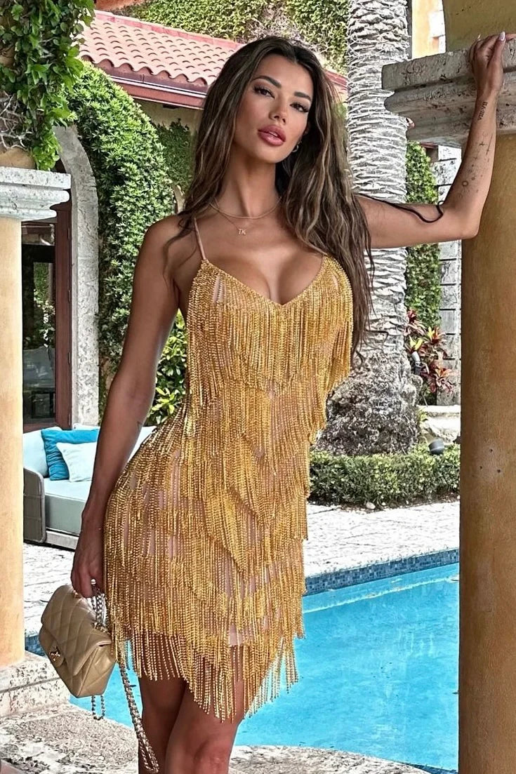 DIAMANTE | Mini Fringe Rhinestones Glitter Dress Cielie DIAMANTE | Mini Fringe Rhinestones Glitter Dress Cielie