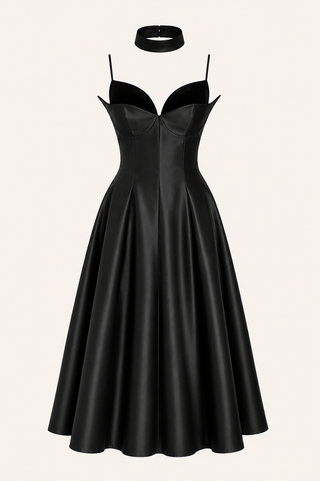 Midi Black Dress Coktail with Choker