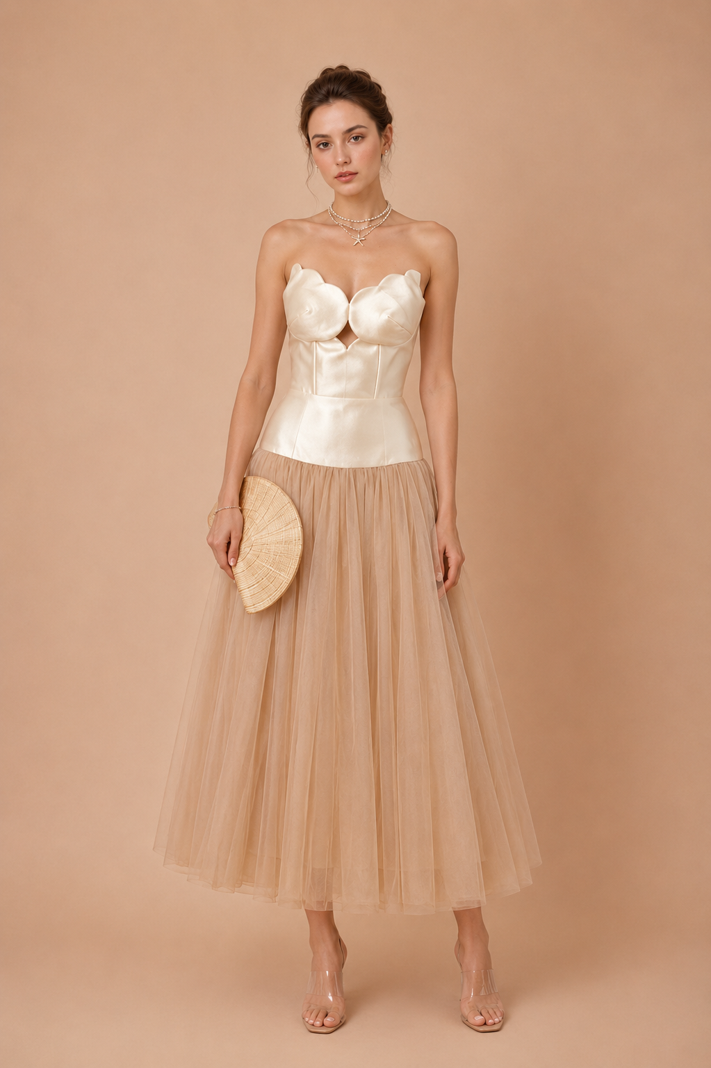 beige seashell dress Beaded-Lace La Femme Tight Long Prom Dress