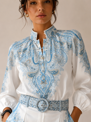 Blouse Paisley Style Blue Summer Matching Set1