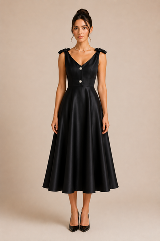 Black Midi Dress Taffeta Minimal Modest Royal Vintage 1950s dress style 