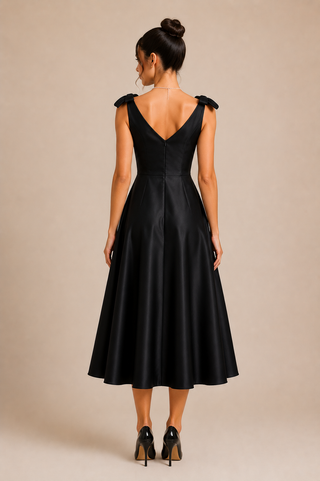 Black Midi Dress Taffeta Minimal Modest Royal Vintage 1950s dress style 