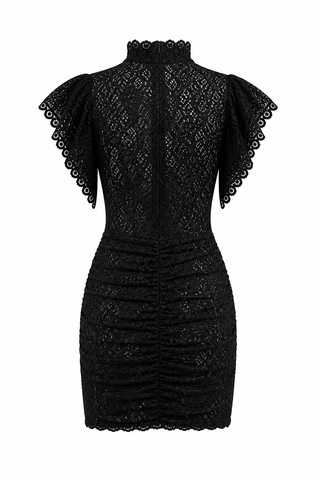 Black lace dress on a white background