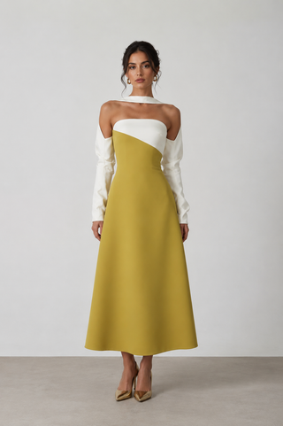 Midi Dress Off Shoulder Pistachio Green Olive 