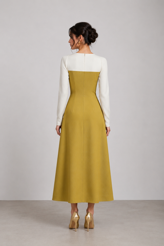 Midi Dress Olive Green White Wedding Guest
