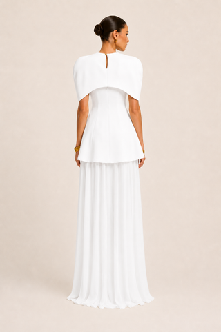 Ivory bridal dress with detachable tulle skirt and cape, modern wedding dress for bride, reception dress and civil ceremony outfit