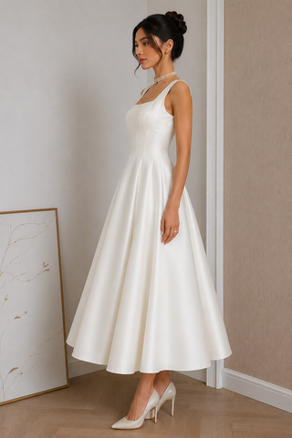 Midi Bridal Minimal Dress ivory white Vintage style elegant 