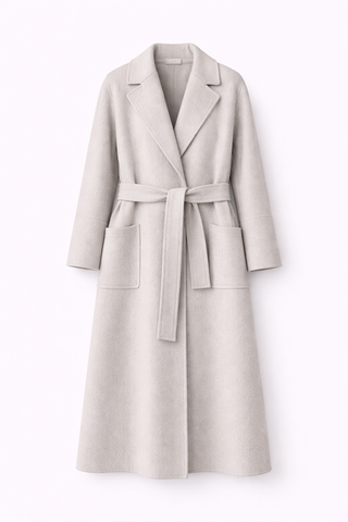 Light gray coat with a belt on a white background