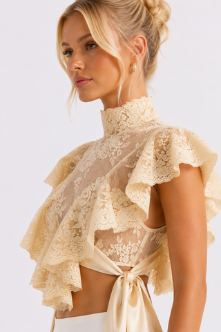 Lace ruffle top ivory 