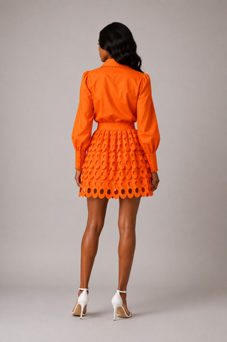Orange two piece set Blouse Skirt Summer