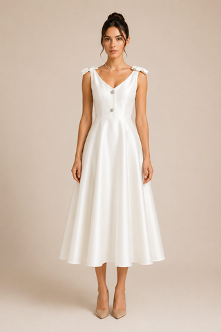 Bridal Midi Dress elegant vintage style 1950s white royal 
