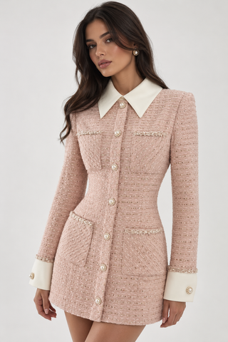 Mini pink Tweed dress longsleeve