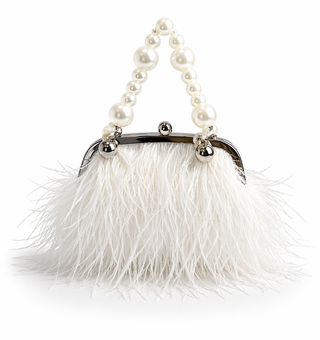 white feather clutch 