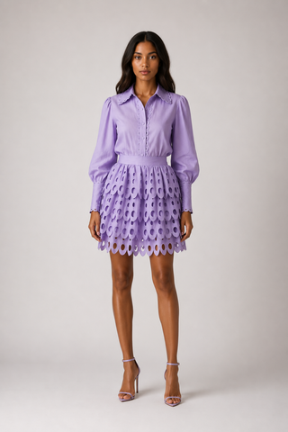 Lavender Set Blouse Skirt Skort Mini Summer Outfit 