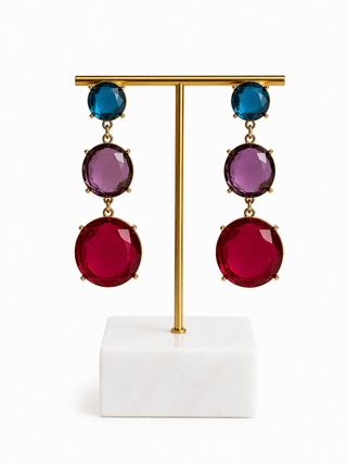 PRISMA multicolor cubic zirconia statement earrings with teal purple and fuchsia faceted CZ stones statement earing stones