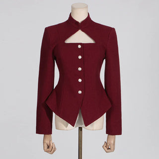 Burgundy Winered Blazer Buttons Tailored Longsleeve winter Cielie Vienna