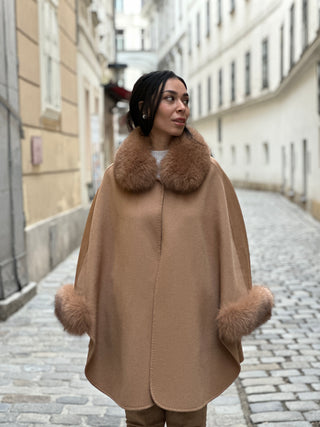 CAROL| Cashmere Fox Fur Cape - Cielie