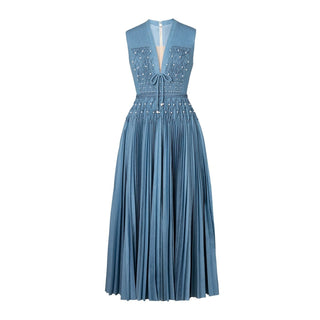 LINDA | Blue Denim Midi Pleated Dress - CIÉLIE