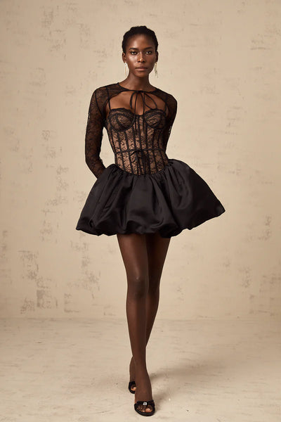 long sleeve lace corset mini dress Sweetheart 2026 Homecoming Dress Black Lace Long Sleeves Short
