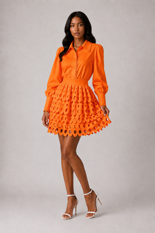 Orange two piece set Blouse Skirt Summer