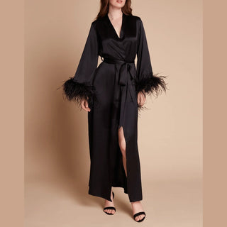 Silk Robe Feather Trim - bridesmaid Lingerie Cielie