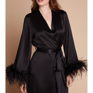 Silk Robe Feather Trim - bridesmaid Lingerie Cielie Satin Robe