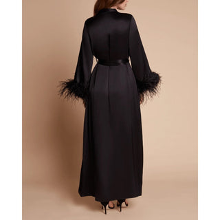 MELDA | Feather Trim Long Robe (Preorder) - Cielie