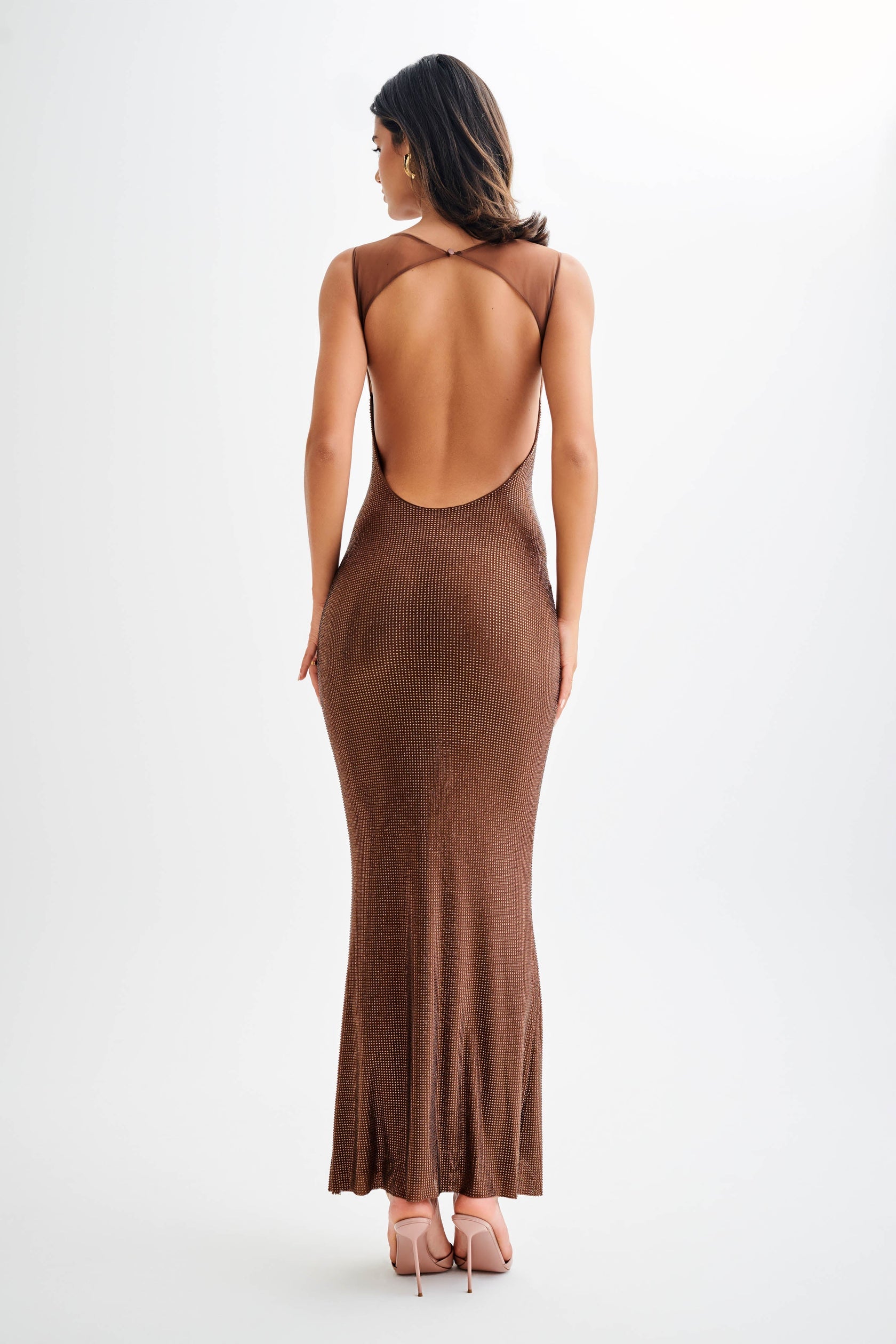 Choco | Maxi Dress With Mesh Back - Chocolate Brown Stones Choco | Maxi Dress With Mesh Back - Chocolate Brown Stones