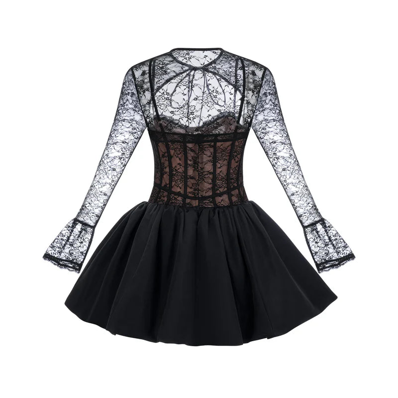 Women's Corset Black Lace Mini Dress - CILIE Women's Corset Black Lace Mini Dress - CILIE
