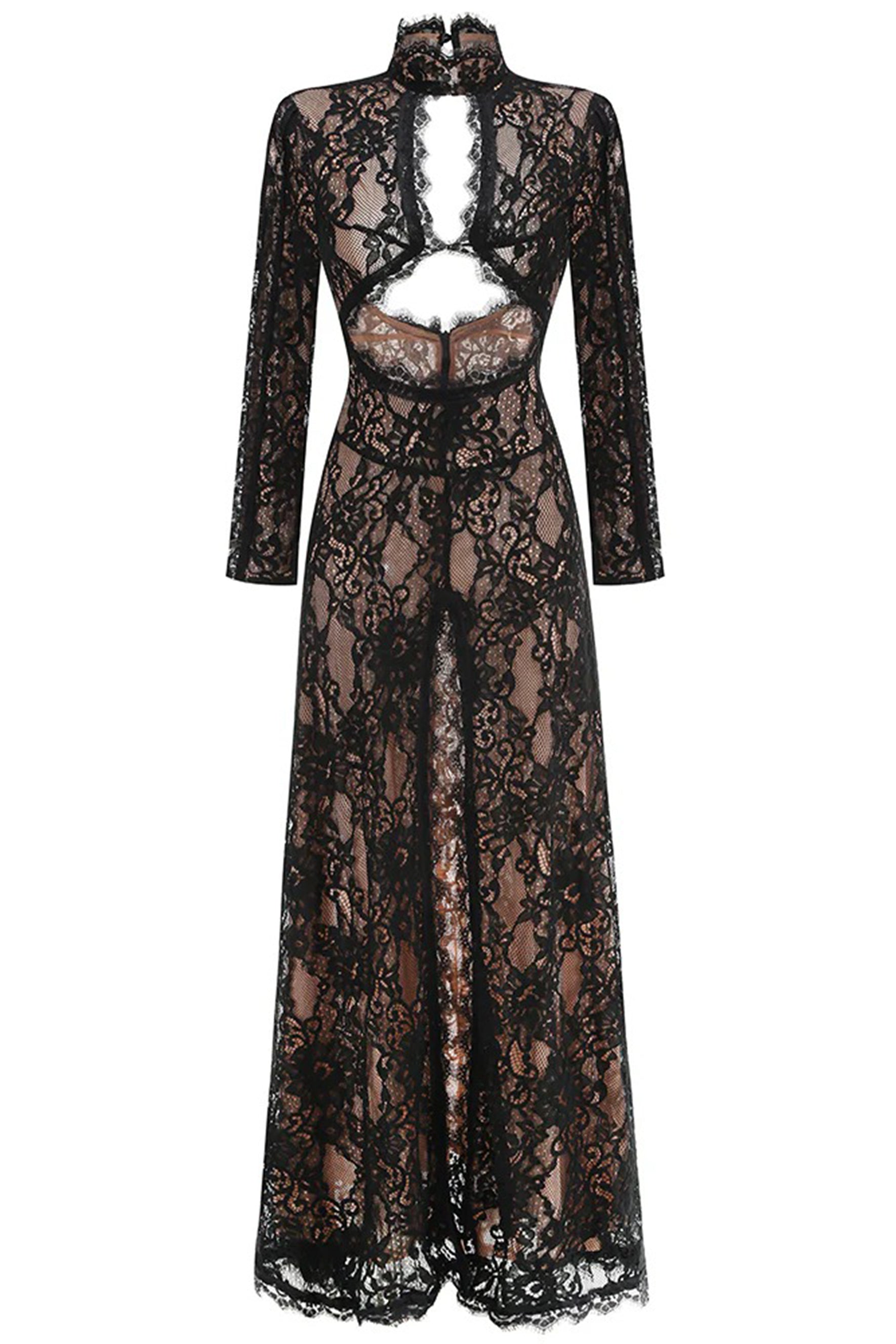 SHEARL | Black Lace Maxi Gown with Cut-Out Bodice & Open Back M / White SHEARL | Black Lace Maxi Gown with Cut-Out Bodice & Open Back M / White
