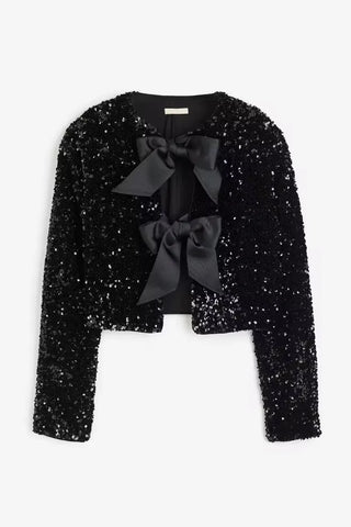 black sequin glitter sparkling top bow details front HM christmas top Outfit vienna.